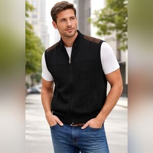 Roundtree & Yorke Black Vest with Tan Shoulders